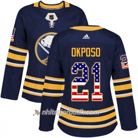 Dame Ishockey Buffalo Sabres Tröja Kyle Okposo 21 Adidas 2017-2018 Marinblå USA Flag Fashion Authentic